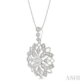5/8 Ctw Floral Lattice Cushion Shape Center Lovebright Round Cut Diamond Pendant With Chain in 14K White Gold
